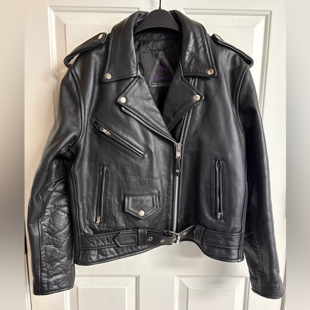Vintage 90s Pro Force Women’s Leather Black Bike Jacket.